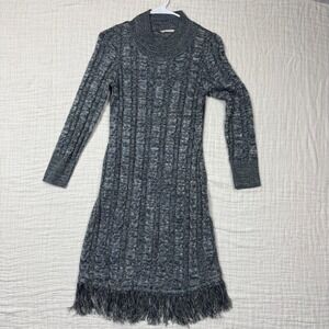 Soft Surroundings Women's Cable Knit Fringe Sweater Dress Size XS Long Sleeve